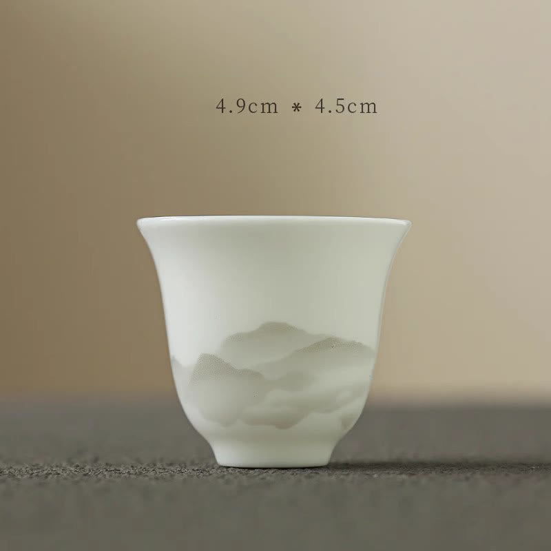 Vintage Ink Painting Mountain White Porcelain Ceramic Gaiwan Sancai Teacup Kung Fu Tea Cup And Saucer With Lid Tea Utensil Teapot