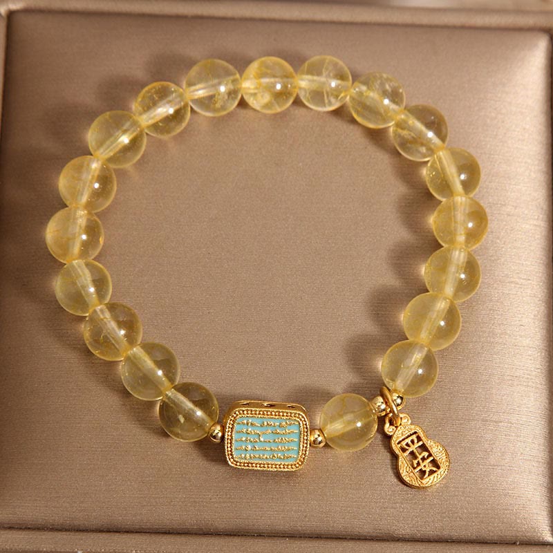 Natural Citrine and Clear Quartz Sacred Scripture Ping An Kou Copper Bracelet
