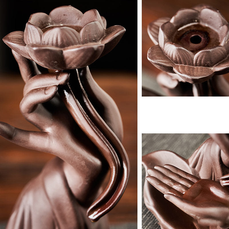 Zen Buddha and Lotus Bergamot Healing Ceramic Incense Burner