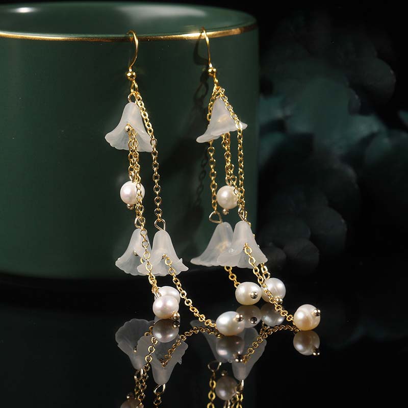 Pearl Flower Petals Luck Drop Earrings
