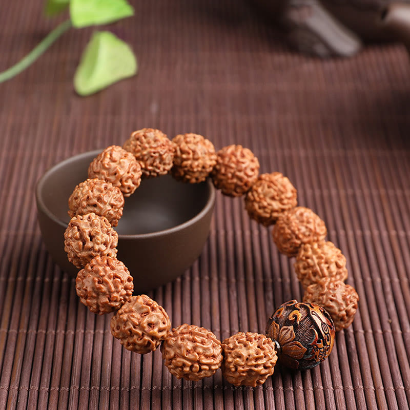 Energetic Rudraksha Bodhi Seed Pixiu Copper Chinese Coin Bracelet