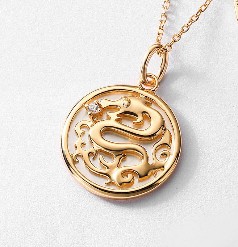 ❗❗❗A Flash Sale- 925 Sterling Silver Tridacna Stone Year of the Dragon Fu Character Luck Strength Necklace Pendant