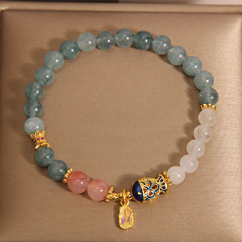Jade Yanyuan Agate White Jade Koi Fish Scripture Charm Luck Bracelet