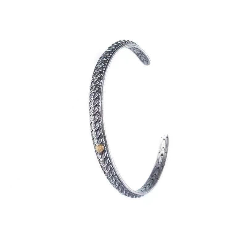 Vintage Dragon Scales Pattern Luck Wealth Cuff Bracelet Bangle