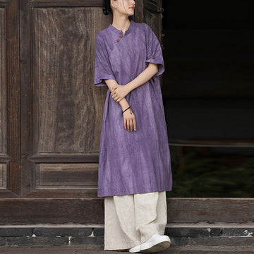 Handmade Tie Dye Ramie Linen Midi Dress Wide Leg Pants With Pockets