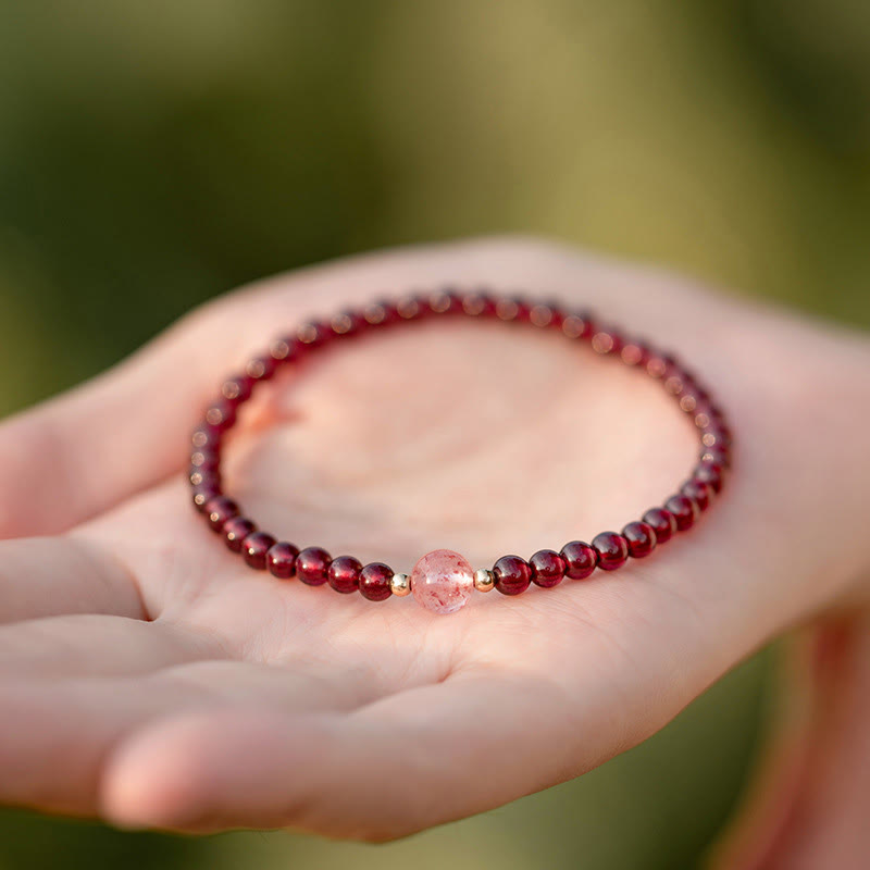 Natural Garnet Strawberry Quartz Calm Bracelet