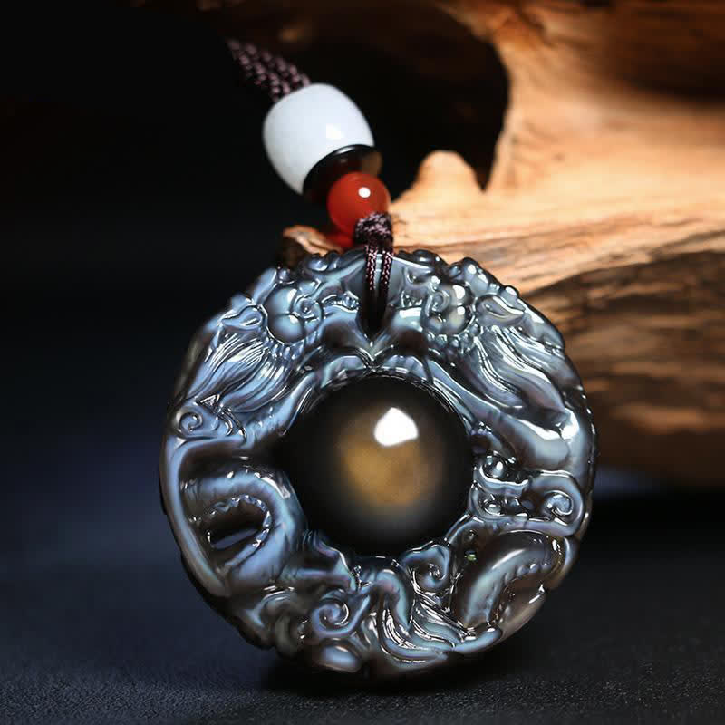 Natural Gold Sheen Obsidian Rainbow Obsidian Dragon Strength Necklace Pendant (Extra 35% Off | USE CODE: FS35)