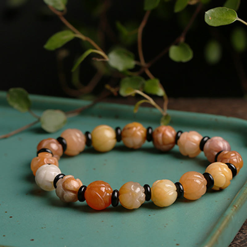 Golden Silk Jade Lotus Beaded Bracelet for Mindfulness