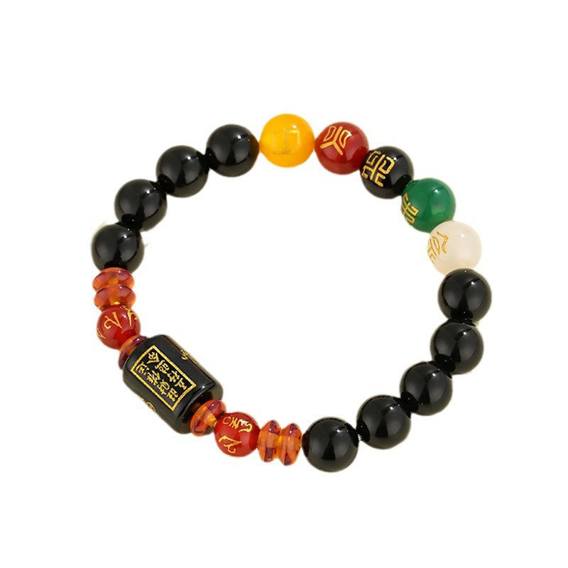 Five Elements Black Onyx Red Agate Wisdom Wealth Bracelet