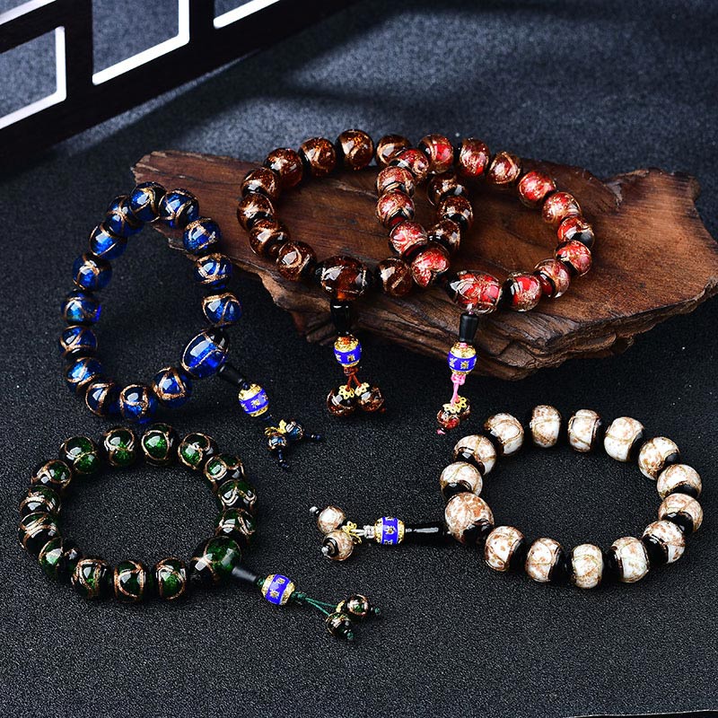 Tibetan Dragon Vein Agate Beaded Bracelet – 12mm & 14mm in Multi-Color Options