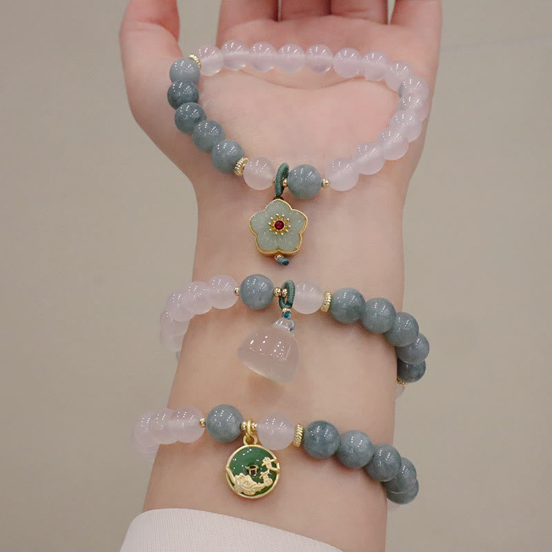 White Agate Jade Lotus Flower Peace Buckle Protection Bracelet