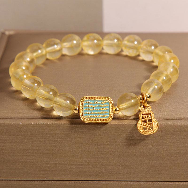 Natural Citrine and Clear Quartz Sacred Scripture Ping An Kou Copper Bracelet
