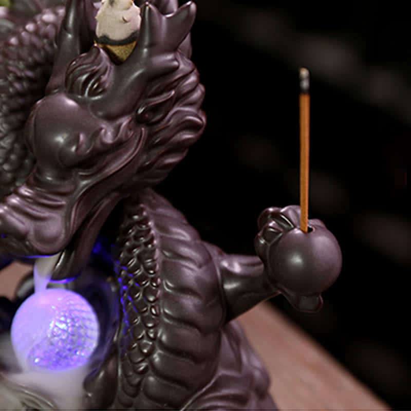 Ceramic Dragon Backflow Incense Burner Smoke Fountain with LED Option