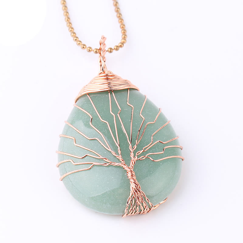 Natural Quartz Crystal Tree Of Life Healing Energy Necklace Pendant