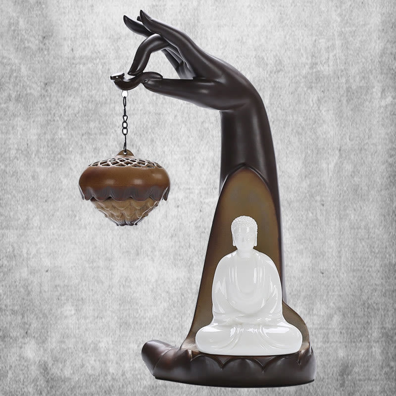 Mudra Hand LED Ceramic Backflow Smoke Fountain Incense Burner
