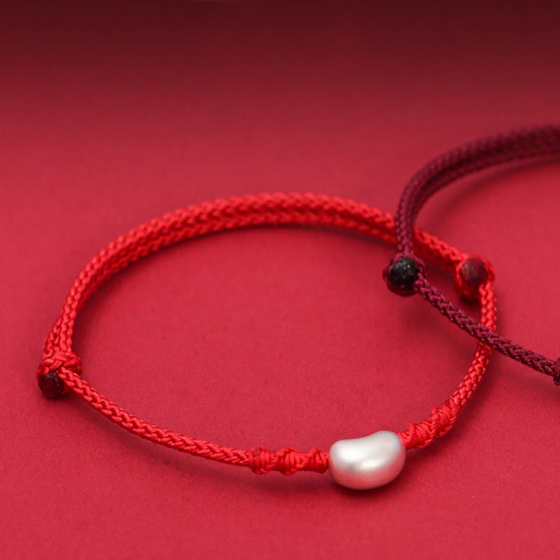 999 Sterling Silver Bean Design Luck Connection Handmade Braided Bracelet