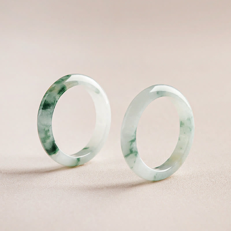 Hand-Polished Natural Green Jade Minimalist Solid Stone Band Ring