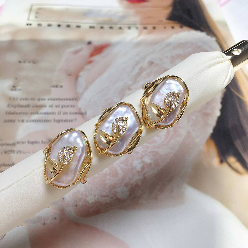 Pearl Copper Plated Gold Flower Happiness Wealth Ring