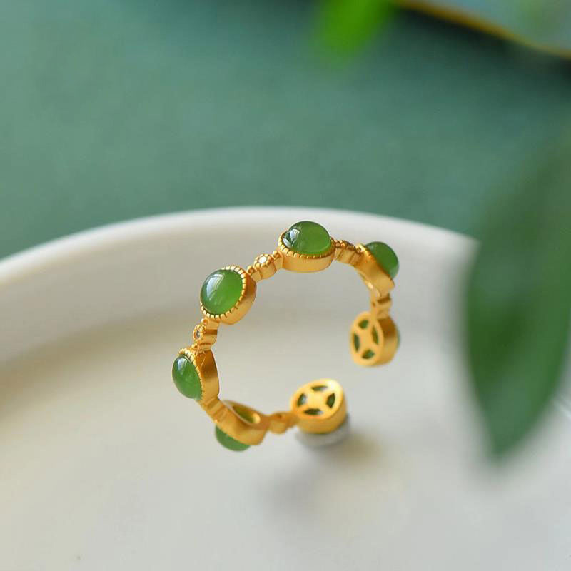 Cyan Jade Healing Calm Adjustable Ring