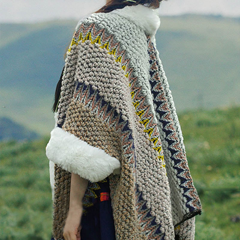 Tactile Striped Knitted Travel Meditation Tibetan Shawl