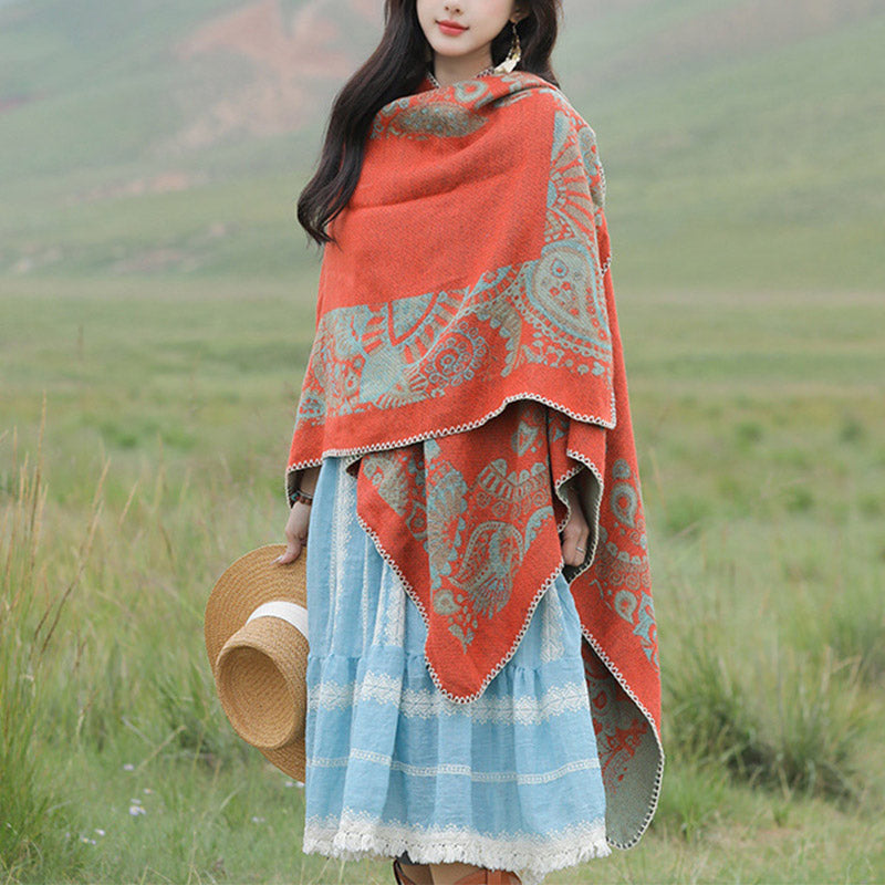 Tibetan Shawl Simple Pattern Winter Cozy Travel Scarf Wrap