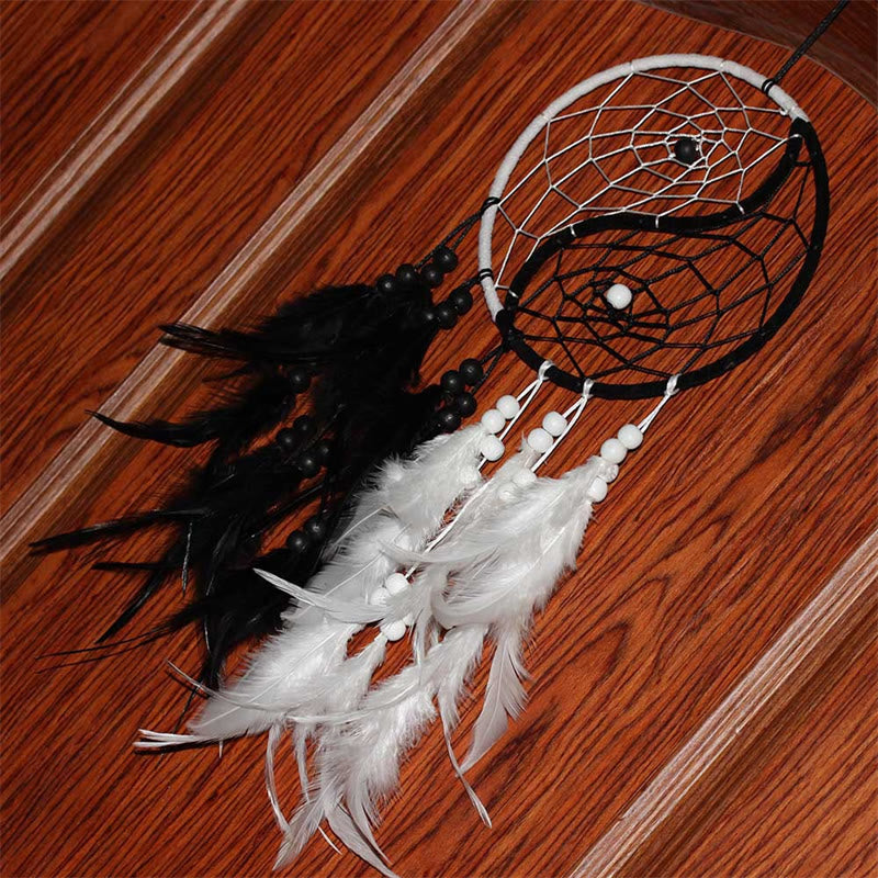 Yin Yang Dream Catcher Circular Net with Feathers Balance Decoration