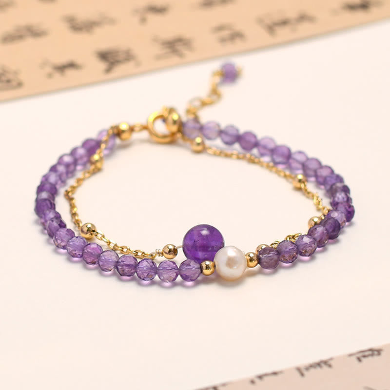 14K Gold Plated Amethyst Crystal Healing Double Layer Chain Bracelet