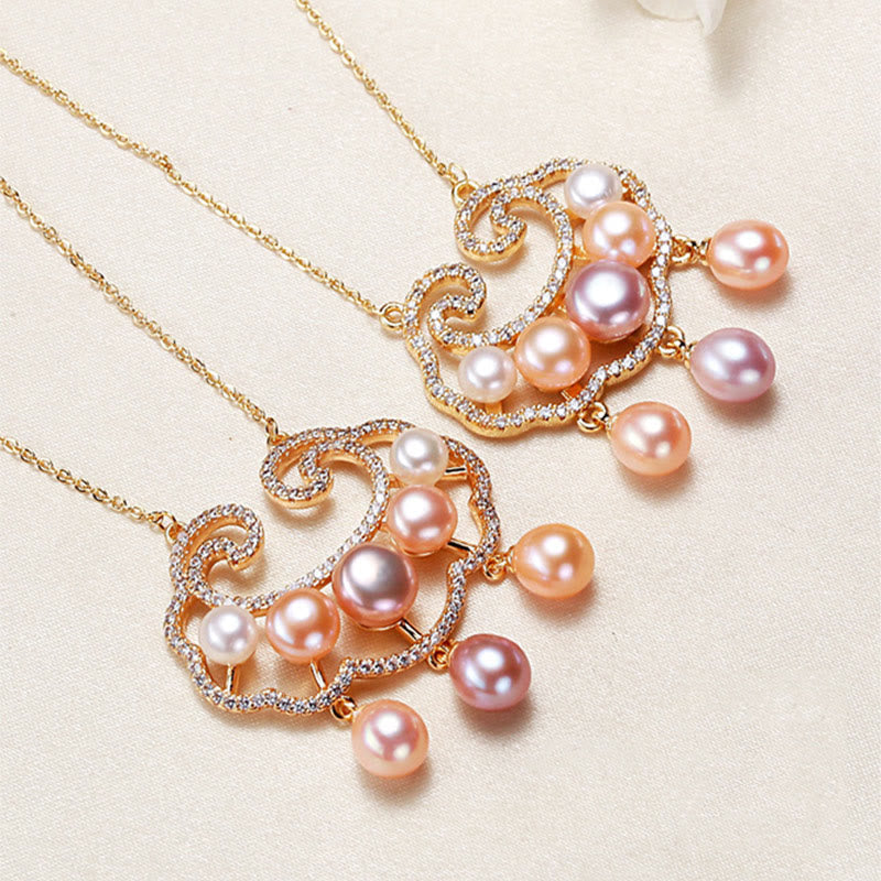 18K Gold Plated Natural Pearl Chinese Lock Charm Sincerity Necklace Pendant