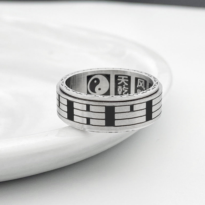 Rotatable Bagua Yin Yang Titanium Steel Balance Spinner Ring