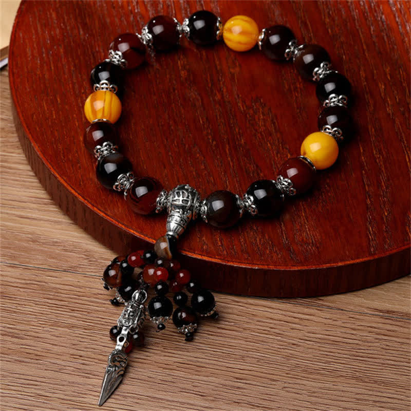 Natural Gemstone Beaded Bracelet with Copper Vajra Dorje Charm