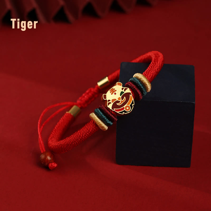 Handmade 925 Sterling Silver Year of the Dragon Cute Chinese Zodiac Luck Braided Red Bracelet