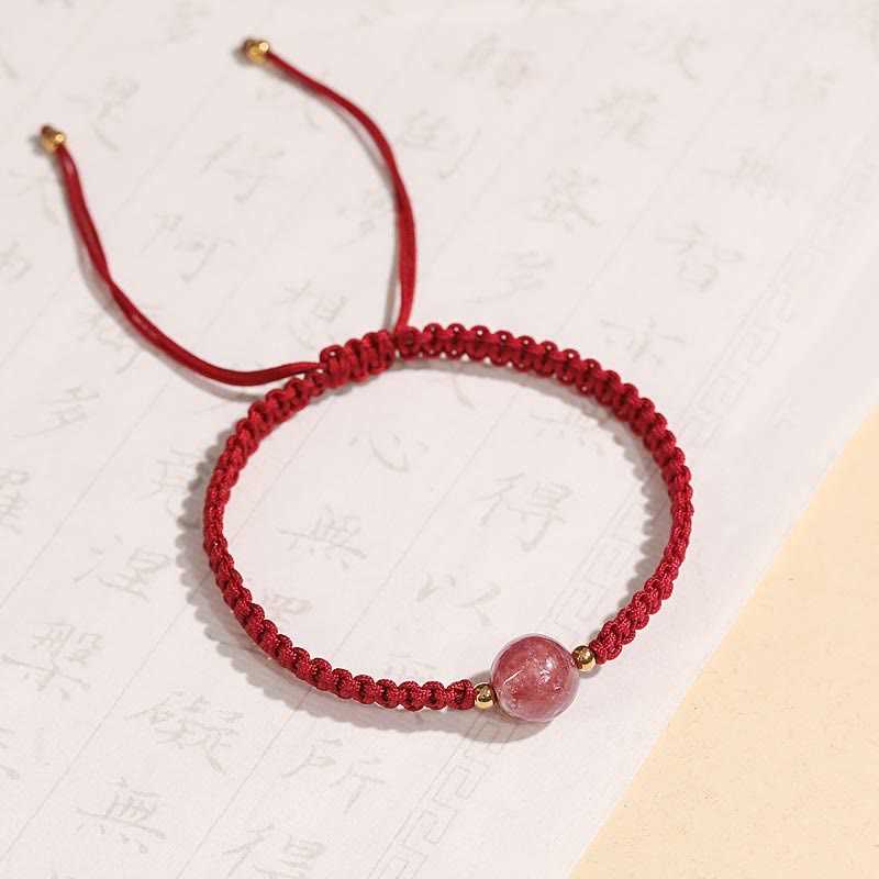 Natural Strawberry Quartz Woven Red String Adjustable Bracelet & Anklet