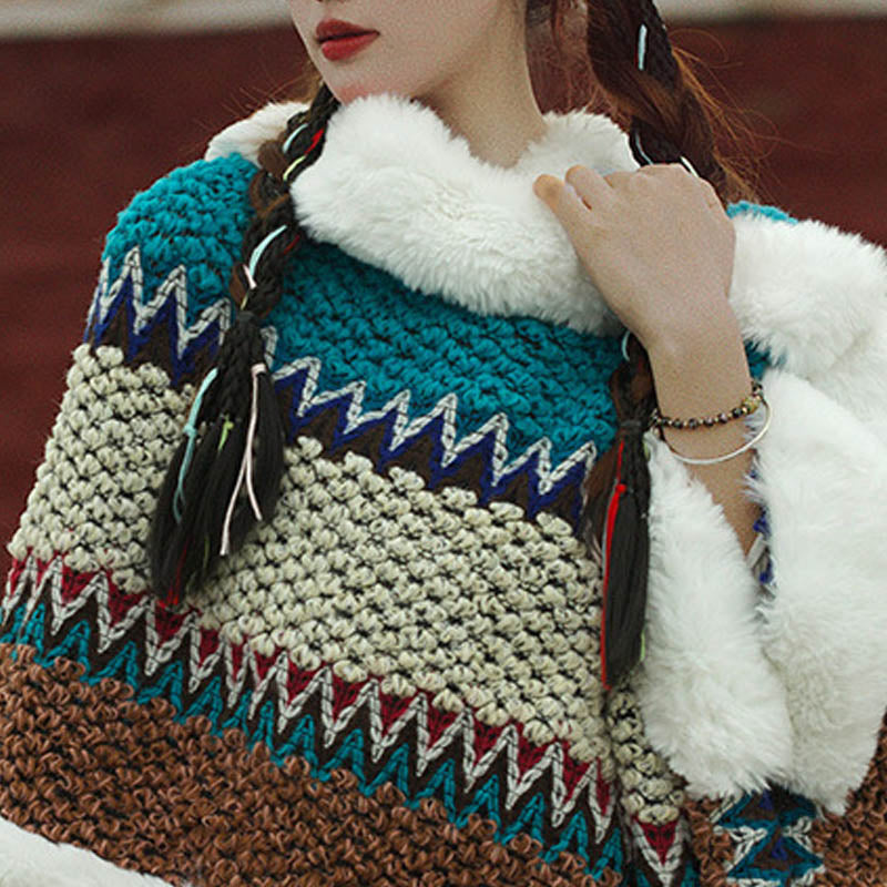 Tactile Striped Knitted Travel Meditation Tibetan Shawl