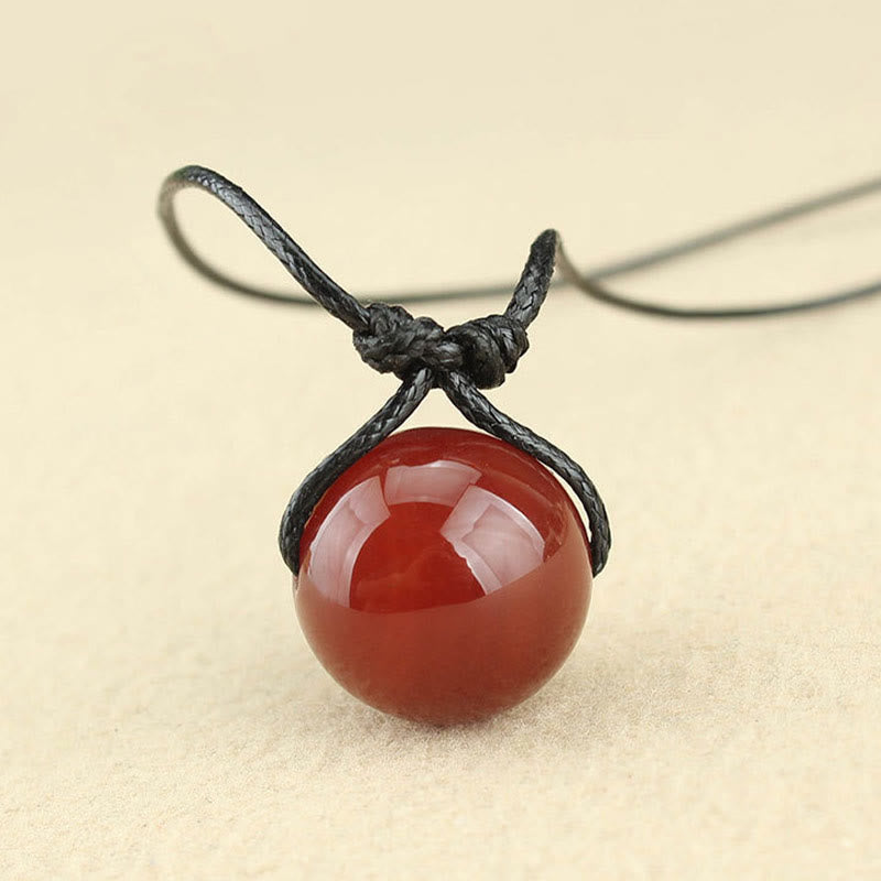 Red Agate Bead Confidence Leather Rope Necklace Pendant