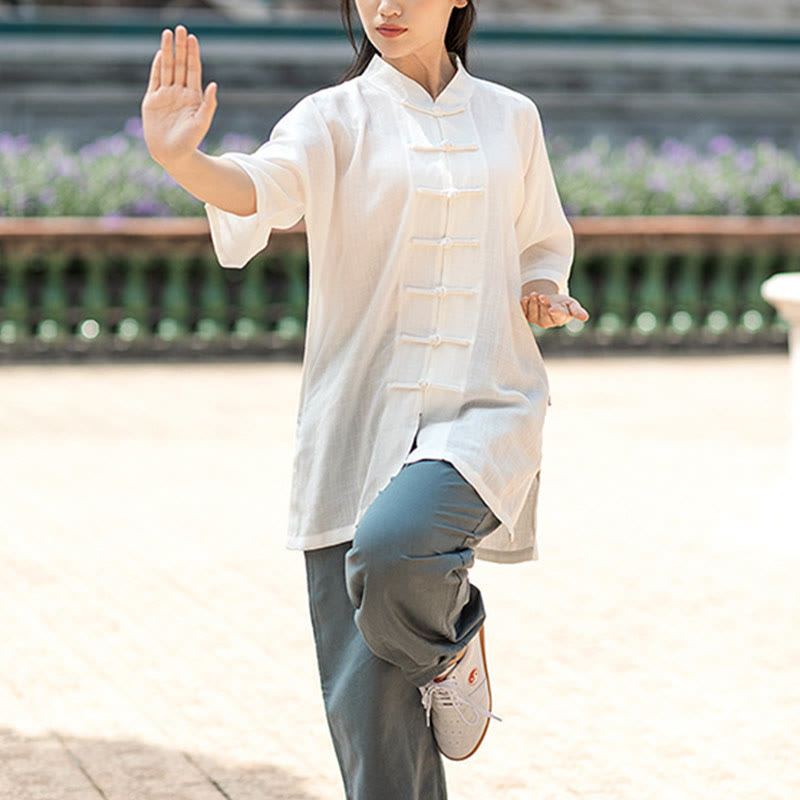 Solid Color Frog-Button Meditation Prayer Spiritual Zen Tai Chi Qigong Practice Unisex Clothing Set