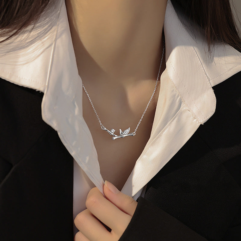 Bamboo Leaf Design Copper Zircon Wealth Necklace Pendant