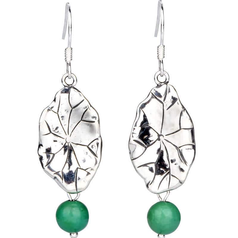 925 Sterling Silver Turquoise Lotus Leaf Handcrafted Drop Dangle Earrings