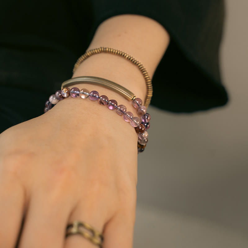 Purple Phantom Red Hematoid Quartz Green Rutilated Quartz Copper Love Forgive Bracelet