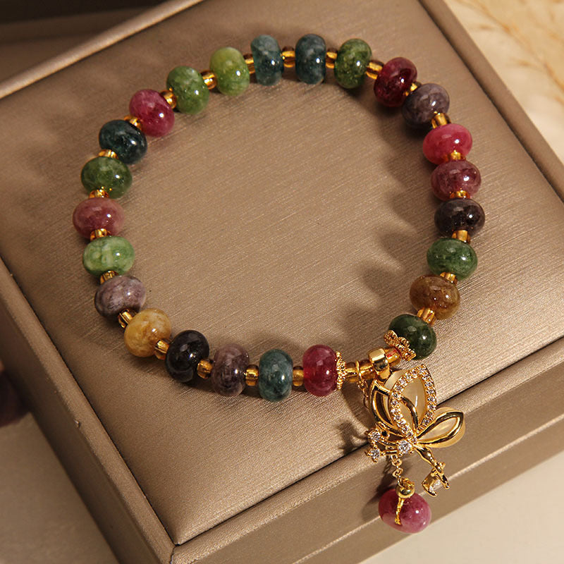 Colorful Tourmaline Butterfly Charm Wisdom Bracelet