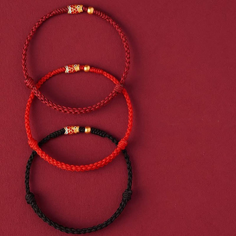 Handmade 925 Sterling Silver Koi Fish Braided Red String Bracelet