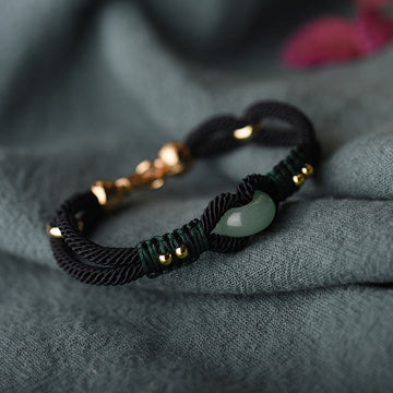 Minimalist Tibetan Jade and Gold Black Rope Couple Bracelet