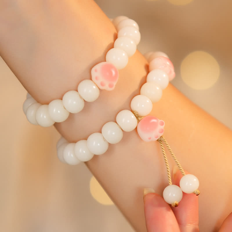 Natural Bodhi Seed Lovely Paw Lucky Cat Paw Peace Bracelet