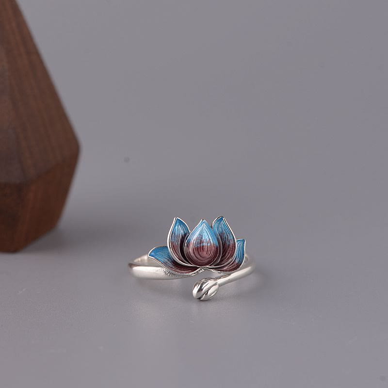925 Sterling Silver Lotus Flower New Beginning Adjustable Ring