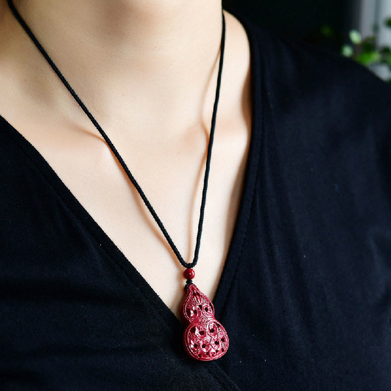 Laughing Buddha Yin Yang Chinese Zodiac Gourd Natural Cinnabar Blessing Necklace Pendant