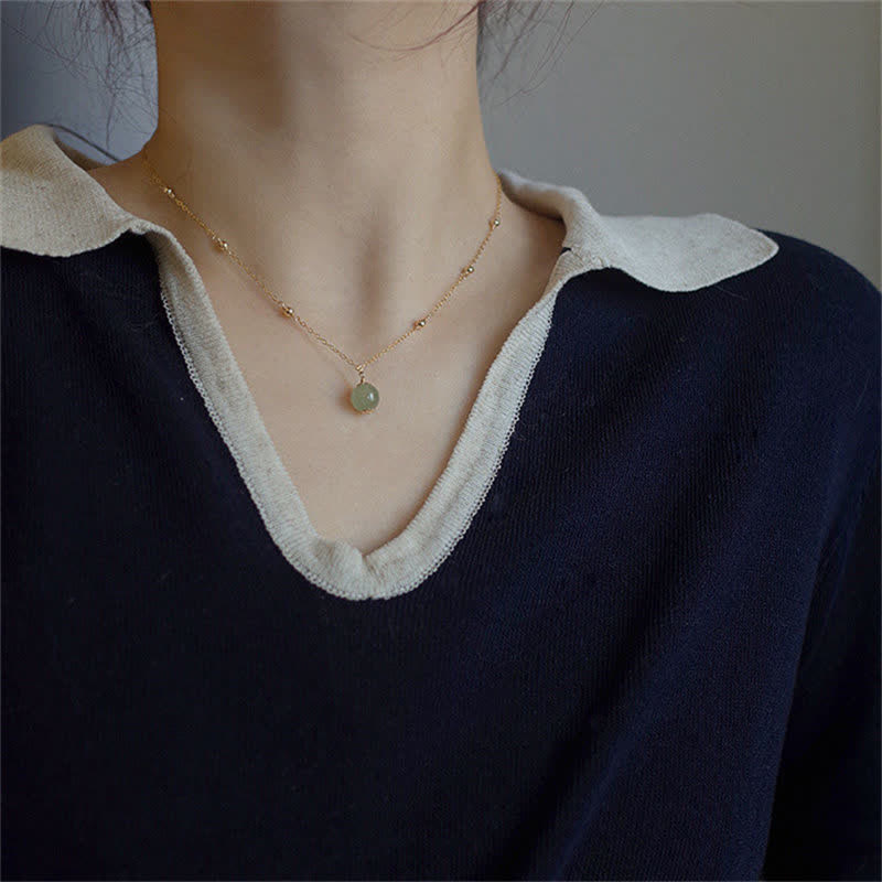 14k Gold Plated Hetian Jade Luck Beaded Necklace Pendant (Extra 35% Off | USE CODE: FS35)