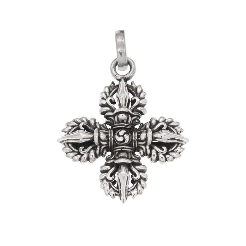 925 Sterling Silver Double Dorje Vajra Spiritual Strength Necklace Pendant
