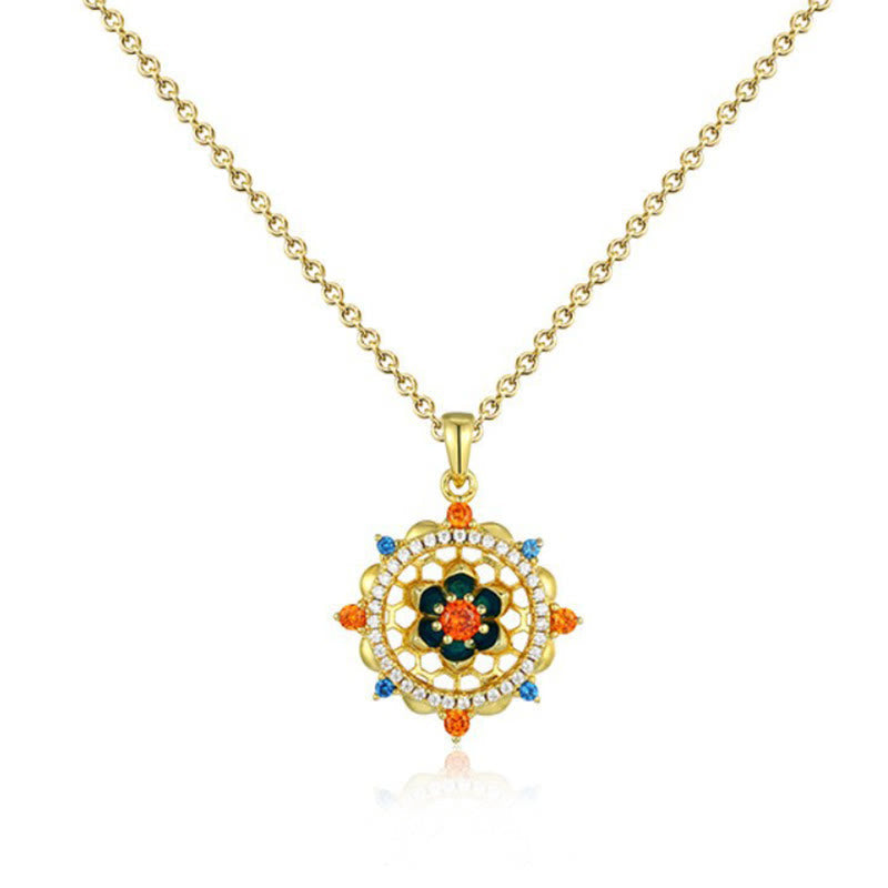 925 Sterling Silver Lotus Flower Colorful Zircon New Beginning Necklace Pendant