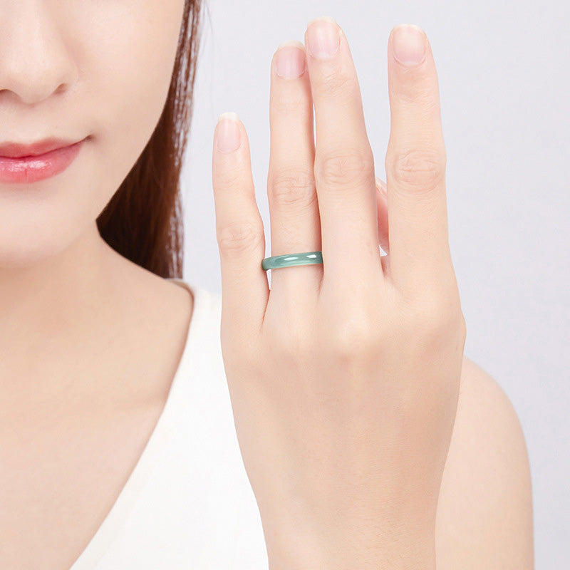 Hand-Polished Natural Jade Minimalist Band Ring