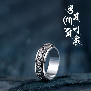 Handmade Sterling Silver & Copper Rotatable Om Mani Padme Hum Pixiu Lotus Ring