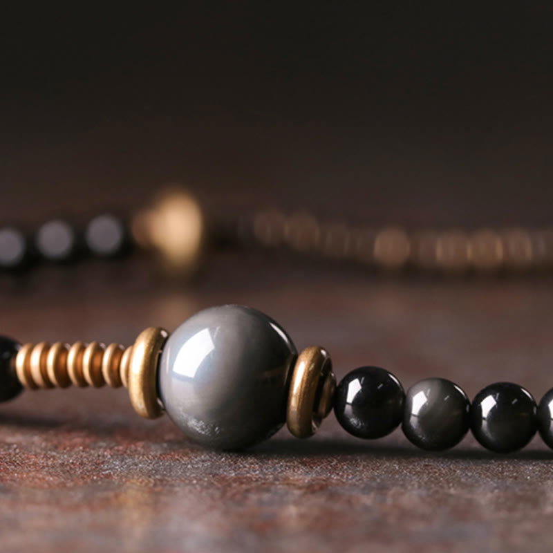 Rainbow Obsidian Ebony Wood Copper Positive Multilayer Bracelet